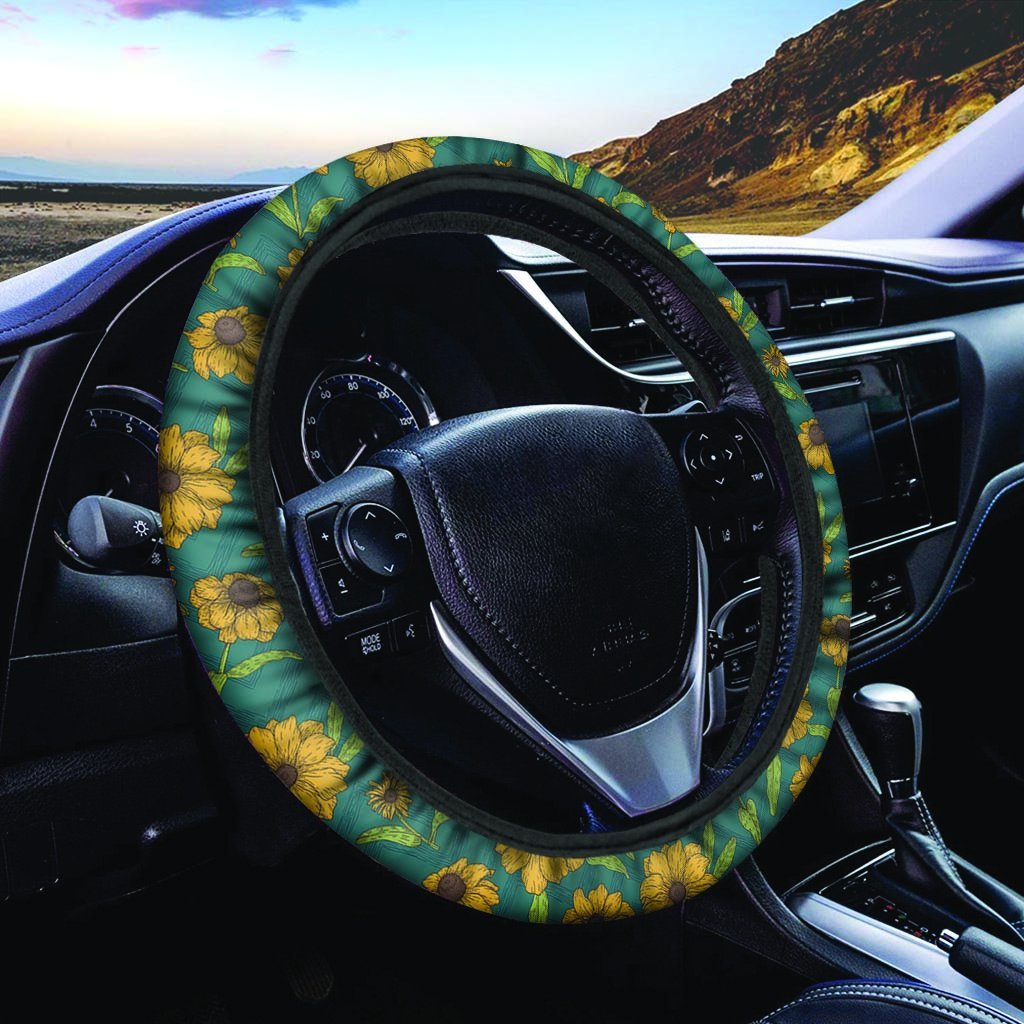 Green Zigzag Sunflower Steering Wheel Cover-grizzshop