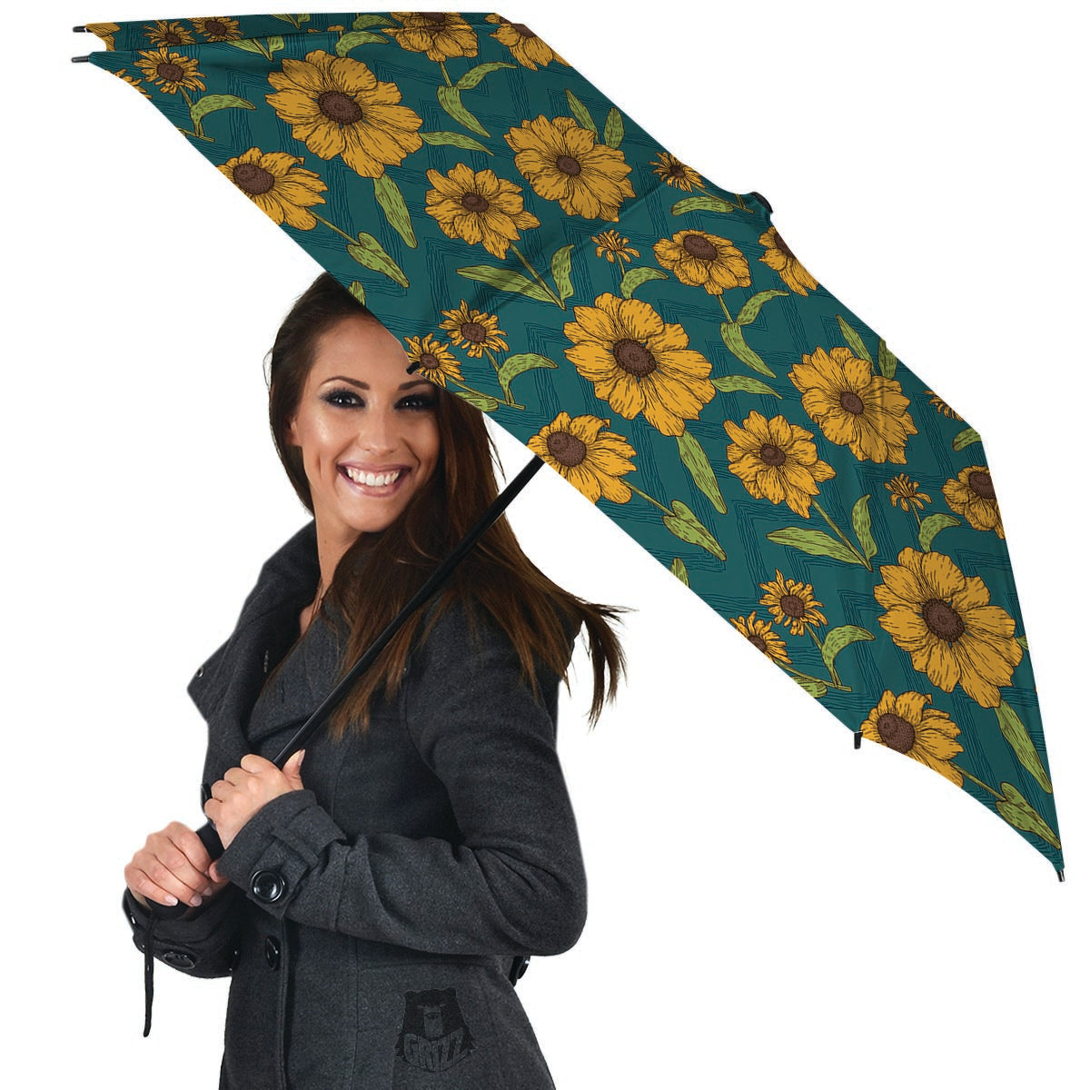 Green Zigzag Sunflower Umbrella-grizzshop