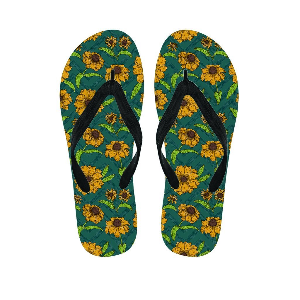 Green Zigzag Sunflower Women's Flip Flops-grizzshop