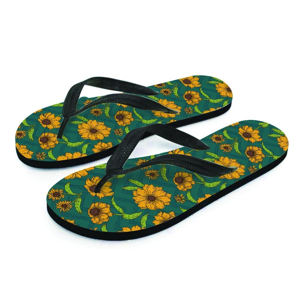 Green Zigzag Sunflower Women's Flip Flops-grizzshop