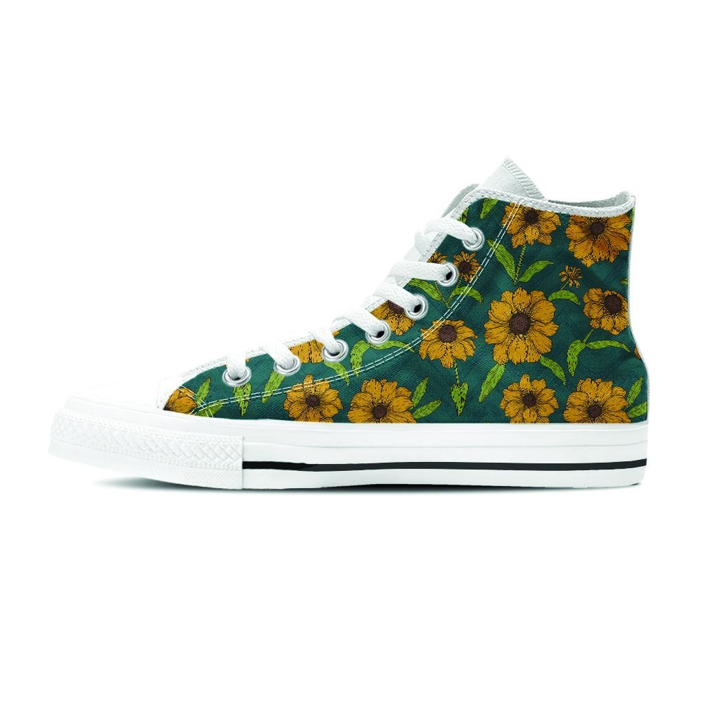 Green Zigzag Sunflower Women's High Top Shoes-grizzshop