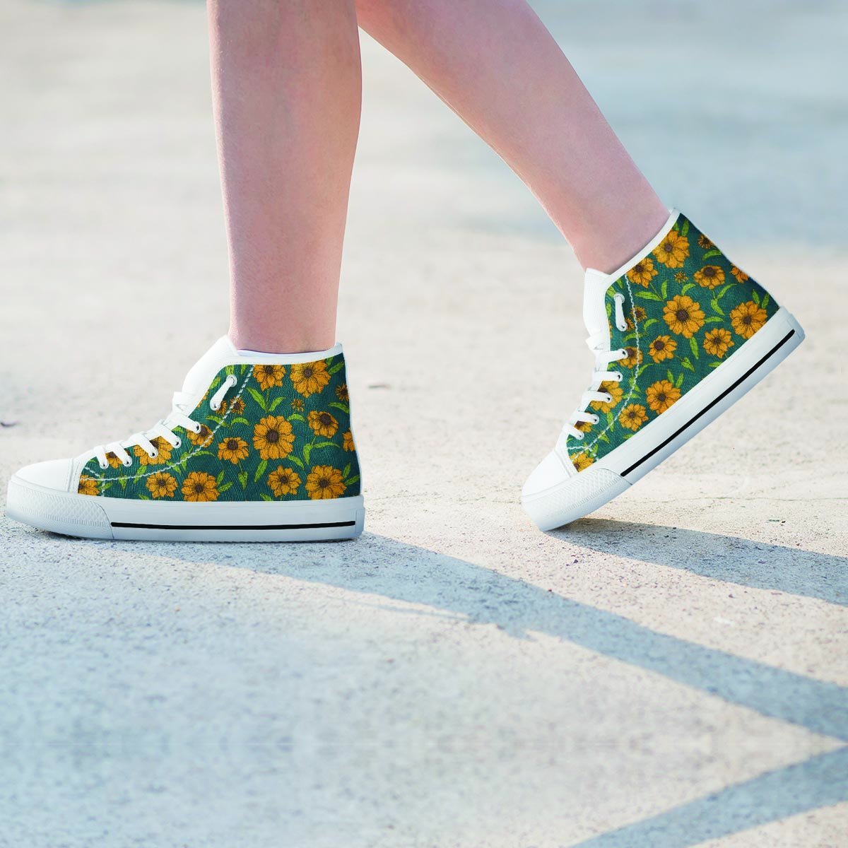 Green Zigzag Sunflower Women's High Top Shoes-grizzshop