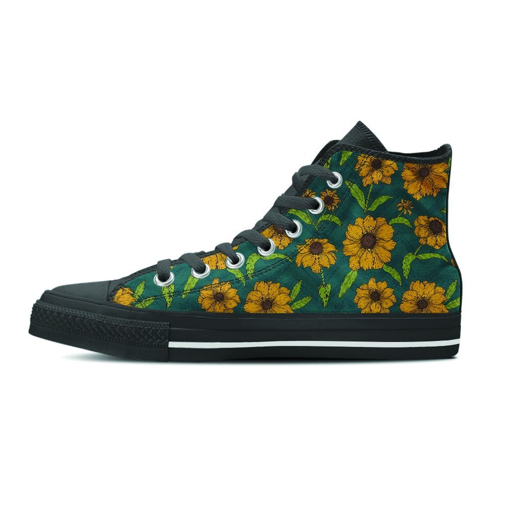 Green Zigzag Sunflower Women's High Top Shoes-grizzshop