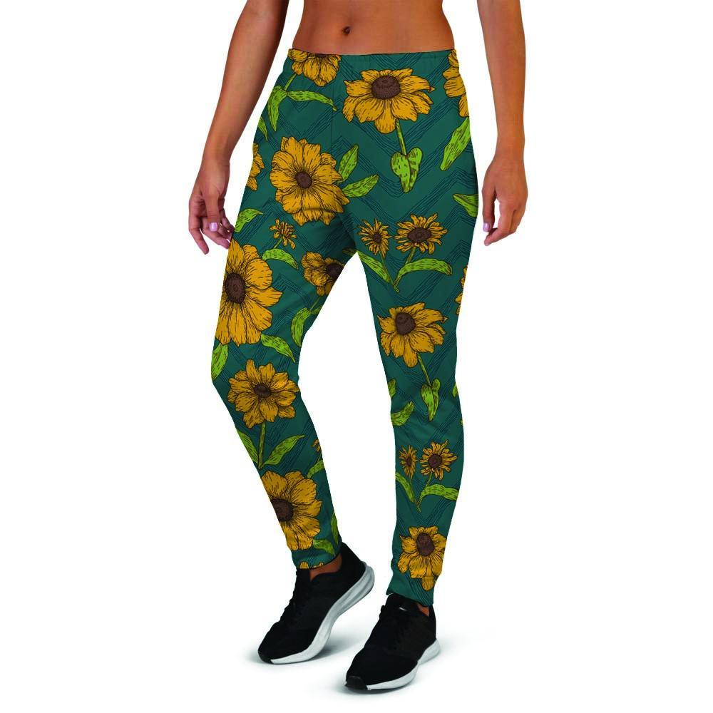 Green Zigzag Sunflower Women's Joggers-grizzshop