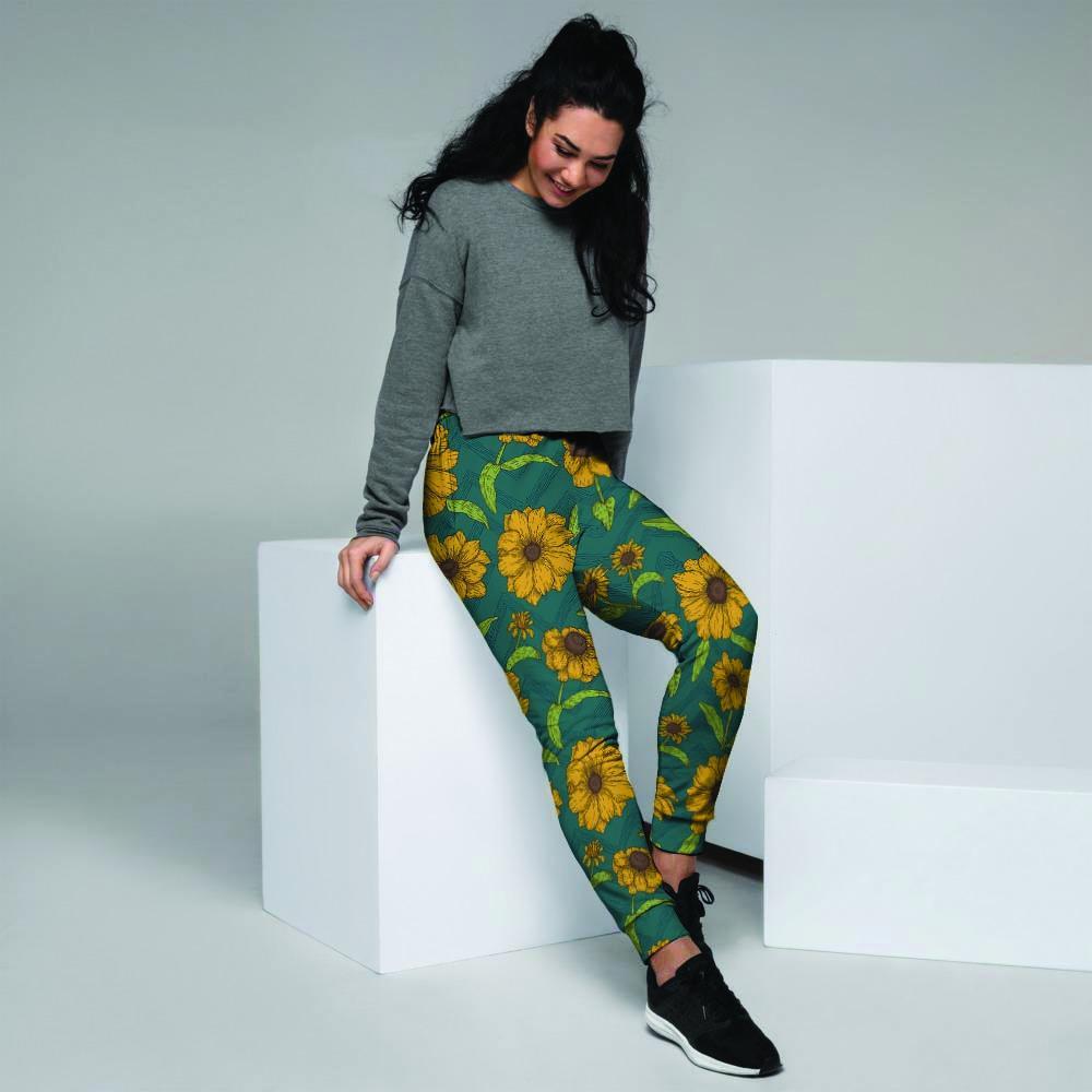 Green Zigzag Sunflower Women's Joggers-grizzshop