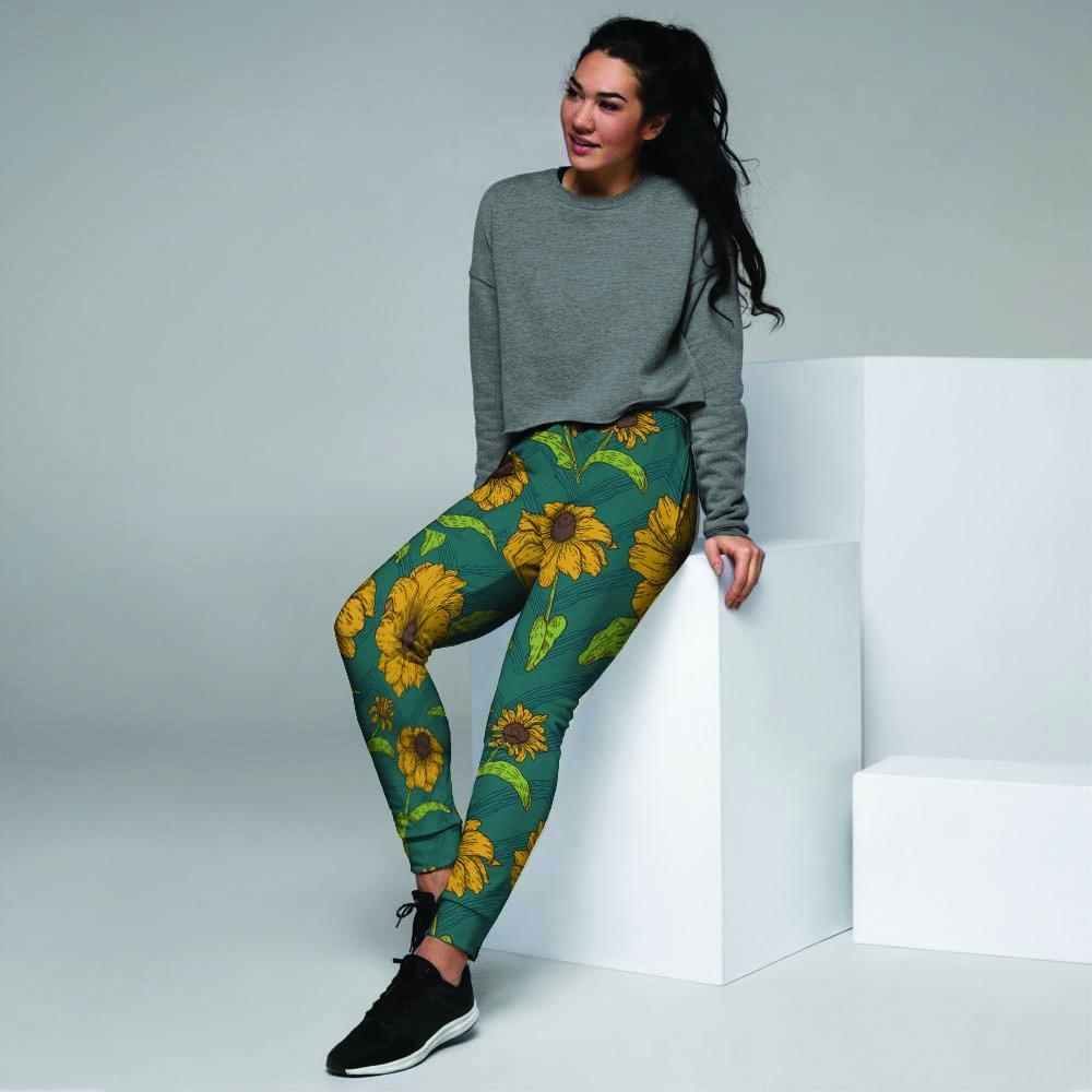 Green Zigzag Sunflower Women's Joggers-grizzshop