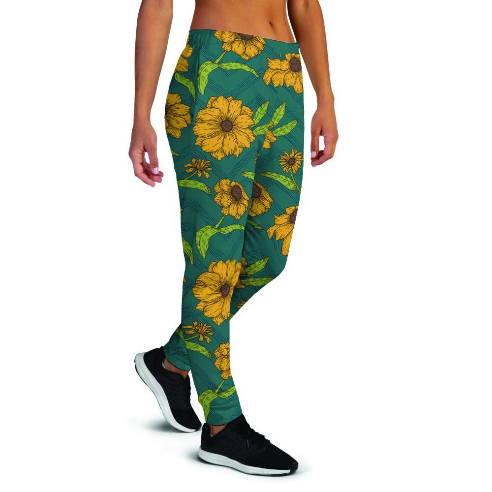 Green Zigzag Sunflower Women's Joggers-grizzshop