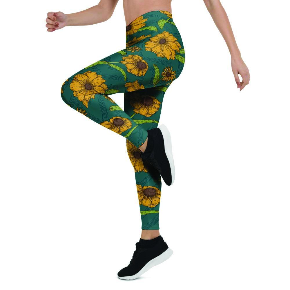 Green Zigzag Sunflower Women's Leggings-grizzshop