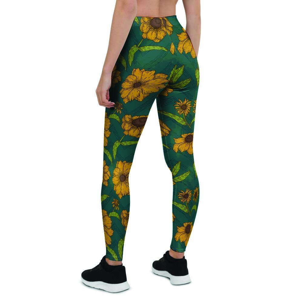 Green Zigzag Sunflower Women's Leggings-grizzshop