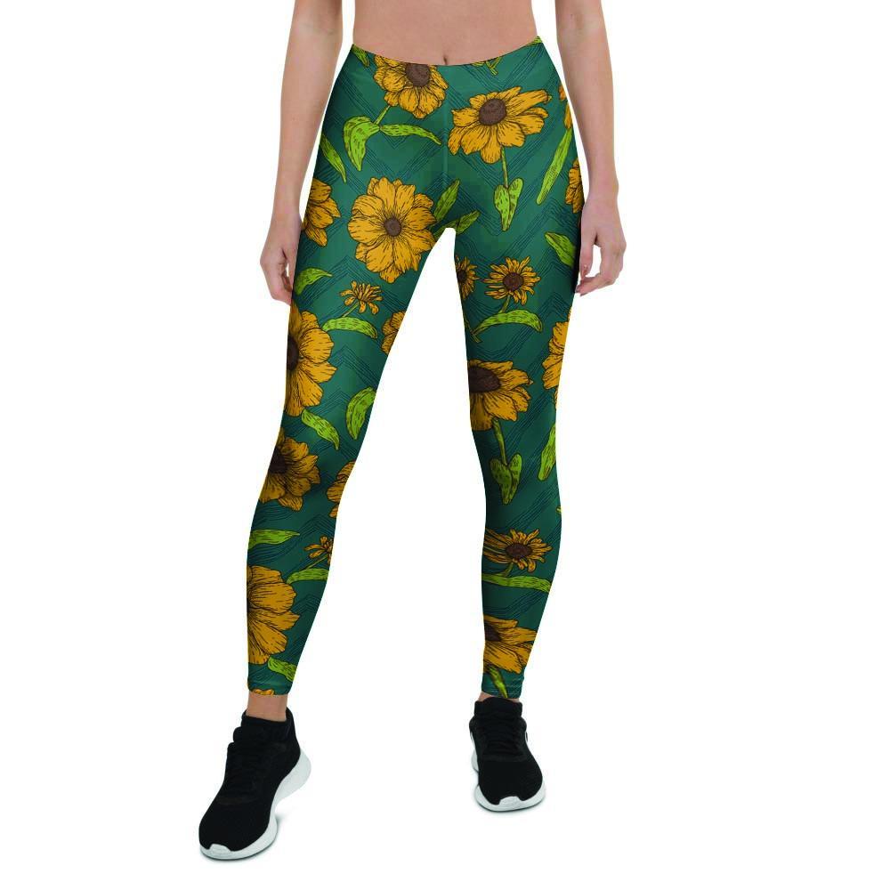 Green Zigzag Sunflower Women's Leggings-grizzshop