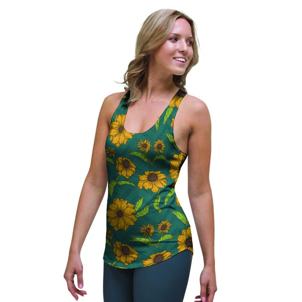 Green Zigzag Sunflower Women's Racerback Tank Top-grizzshop