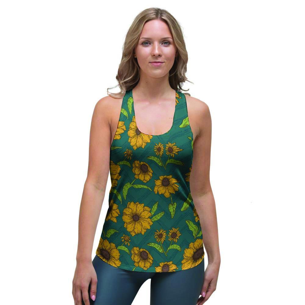 Green Zigzag Sunflower Women's Racerback Tank Top-grizzshop