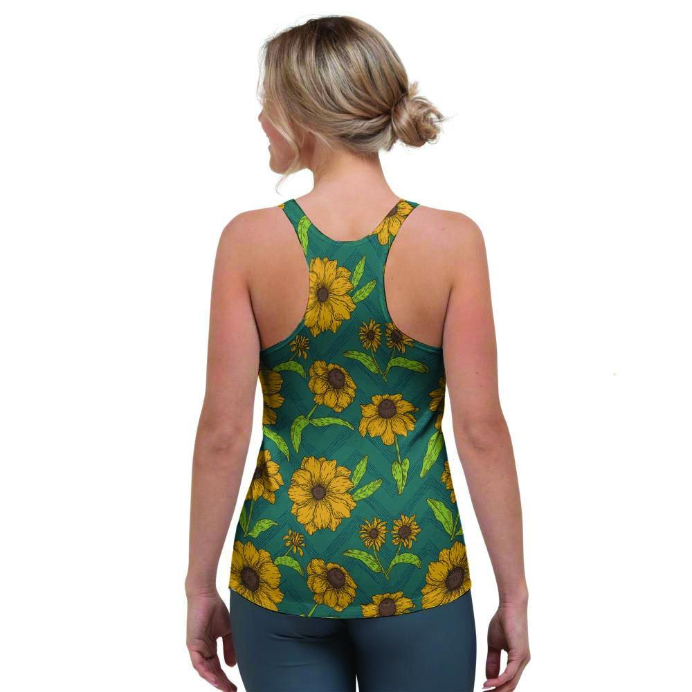 Green Zigzag Sunflower Women's Racerback Tank Top-grizzshop