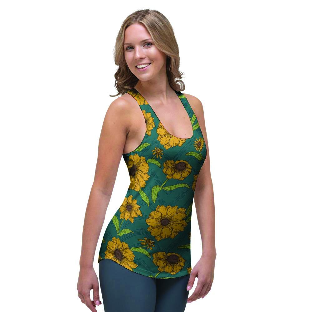 Green Zigzag Sunflower Women's Racerback Tank Top-grizzshop