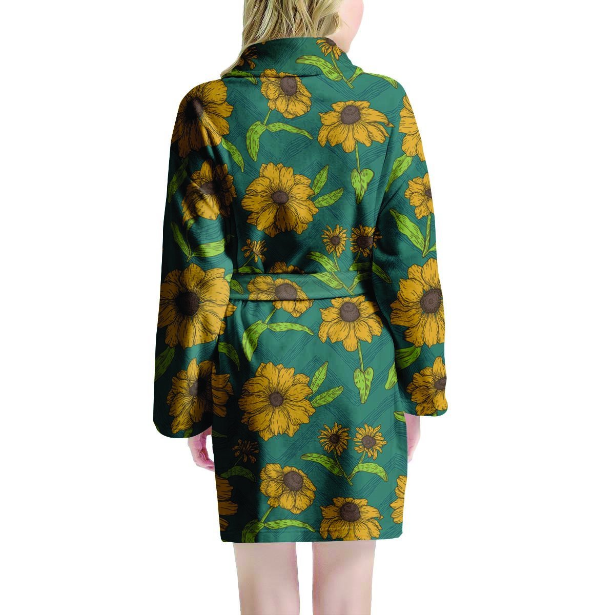 Green Zigzag Sunflower Women's Robe-grizzshop