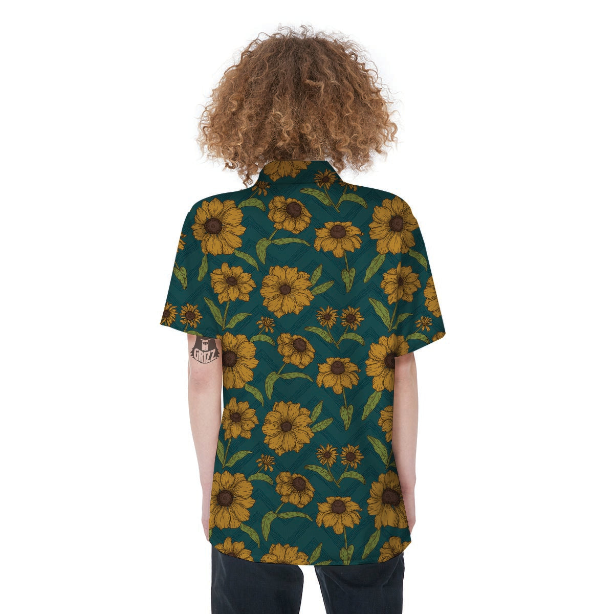 Green Zigzag Sunflower Women's Short Sleeve Shirts-grizzshop