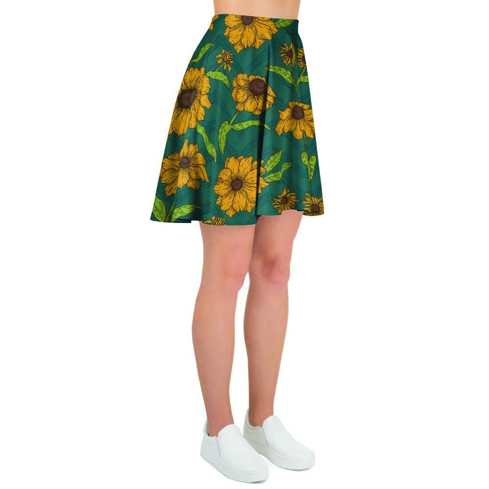 Green Zigzag Sunflower Women's Skirt-grizzshop