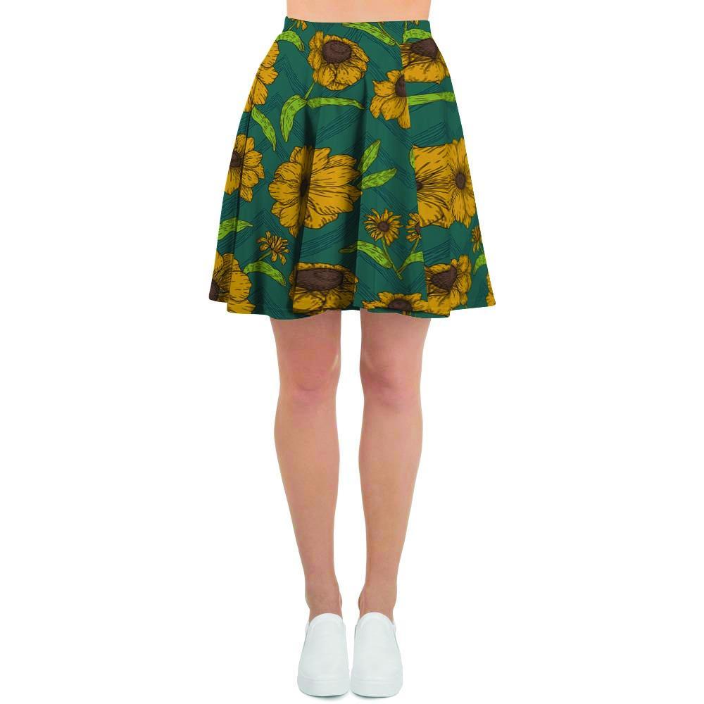 Green Zigzag Sunflower Women's Skirt-grizzshop
