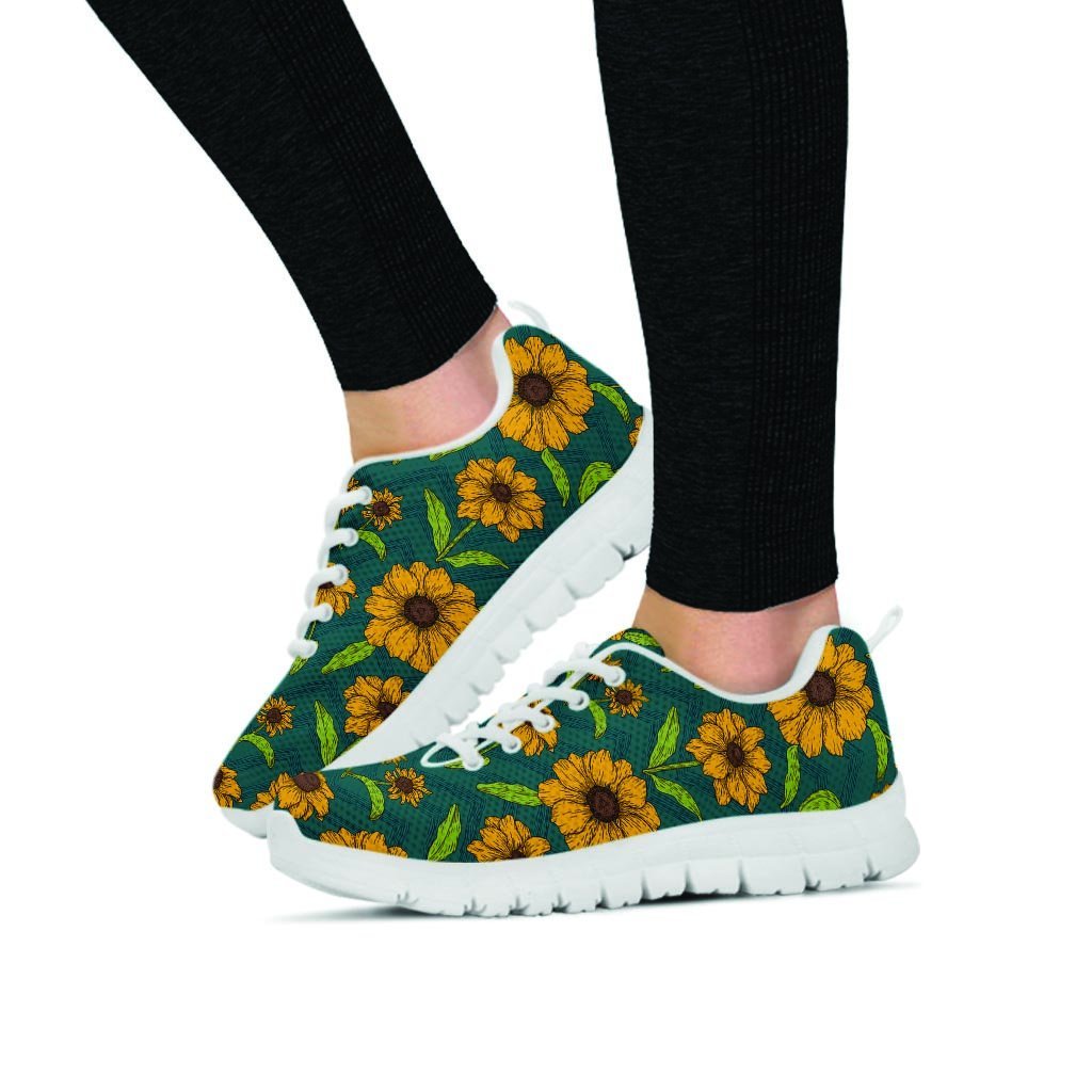 Green Zigzag Sunflower Women's Sneakers-grizzshop