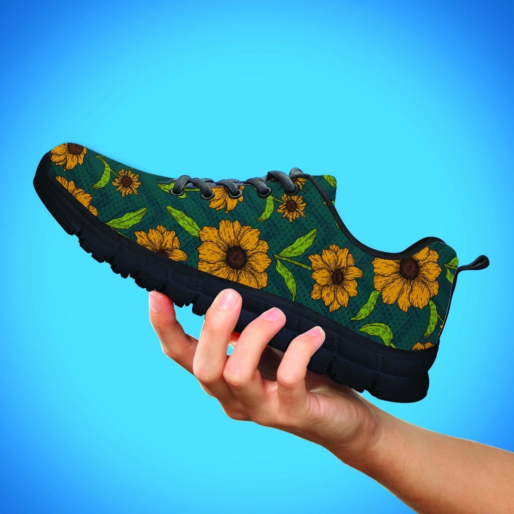 Green Zigzag Sunflower Women's Sneakers-grizzshop