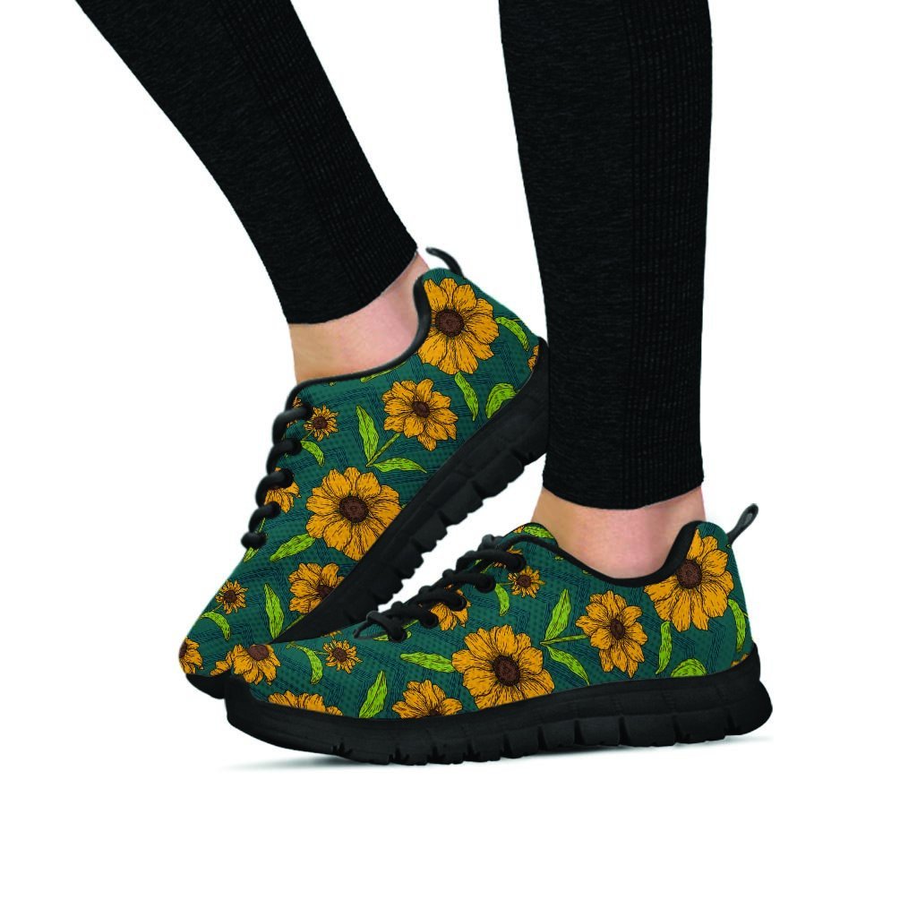 Green Zigzag Sunflower Women's Sneakers-grizzshop