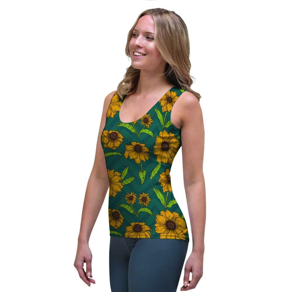 Green Zigzag Sunflower Women's Tank Top-grizzshop