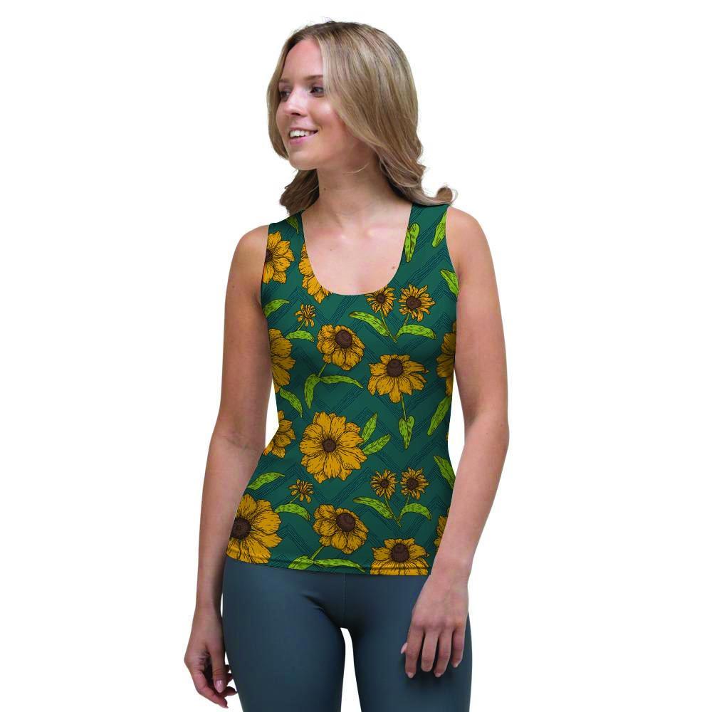 Green Zigzag Sunflower Women's Tank Top-grizzshop