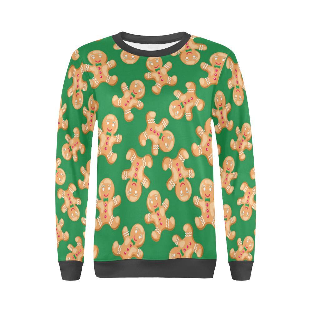 Green Gingerbread Man Chirstmas Pattern Print Women's Sweatshirt-grizzshop