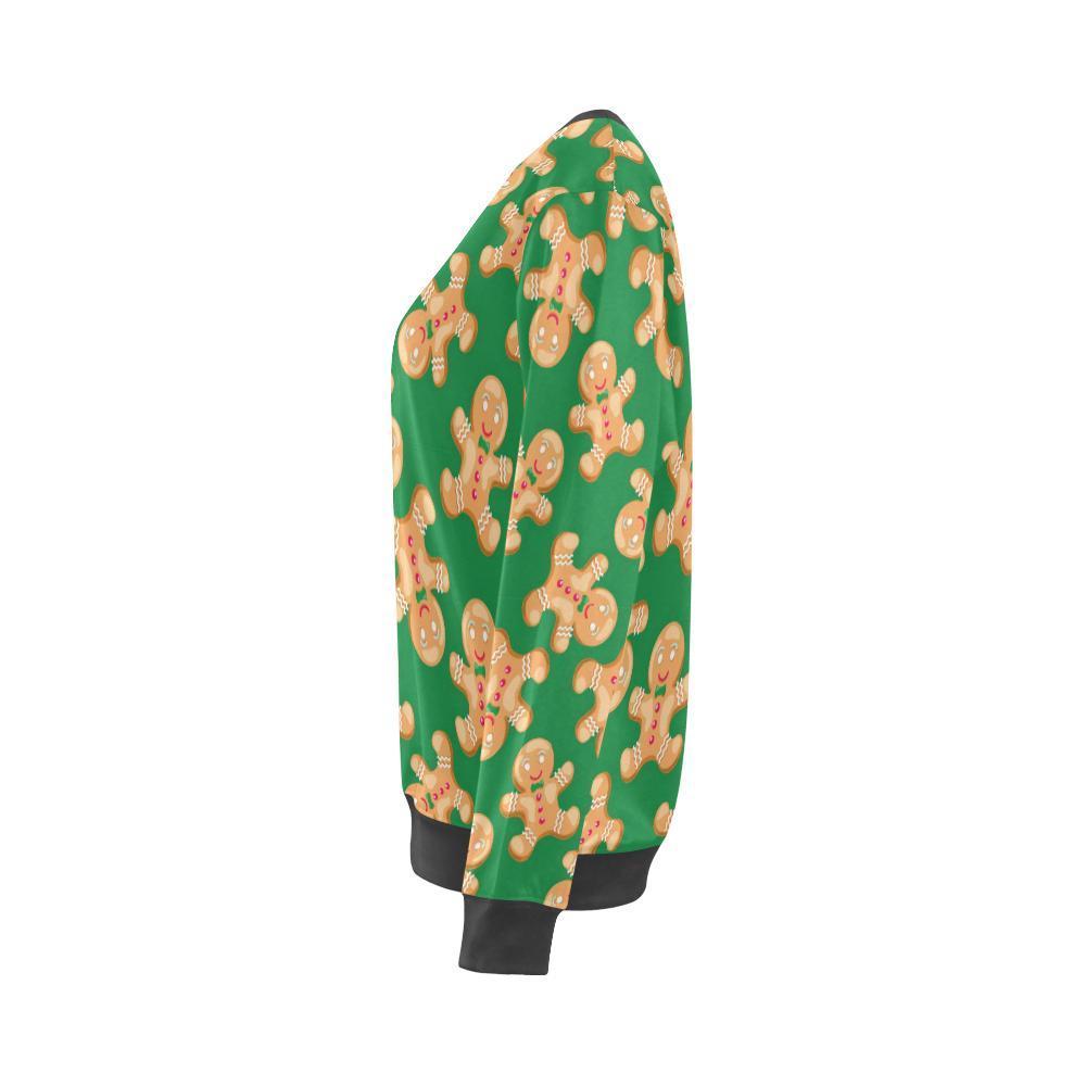 Green Gingerbread Man Chirstmas Pattern Print Women's Sweatshirt-grizzshop