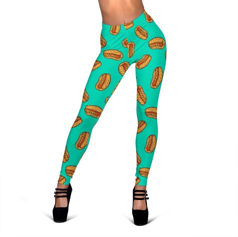 Green Hot Dog Pattern Print Women Leggings-grizzshop