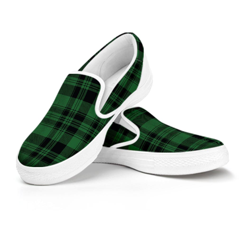 Green Plaid Tartan Sottish Men's Slip On Sneakers-grizzshop