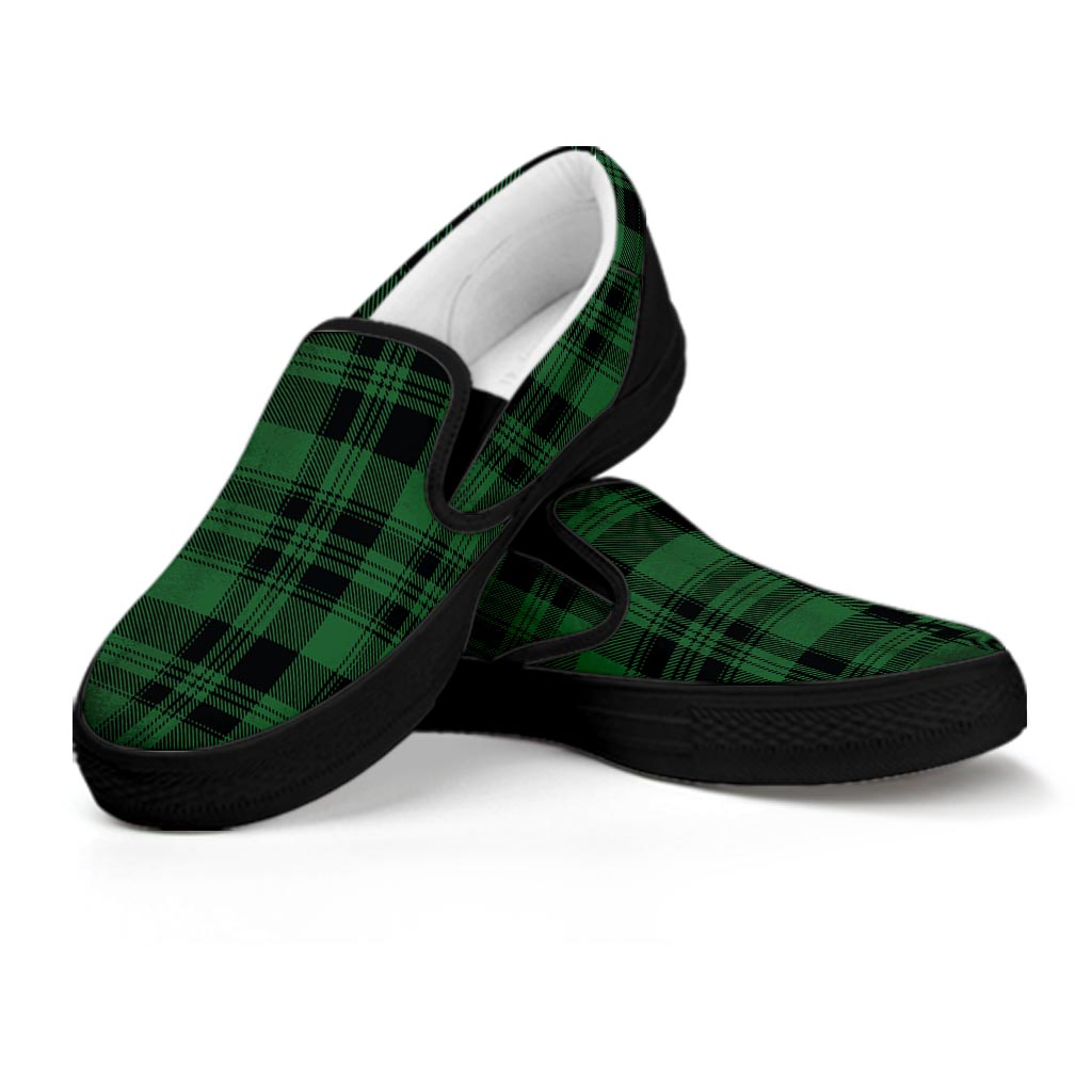 Green Plaid Tartan Sottish Men's Slip On Sneakers-grizzshop