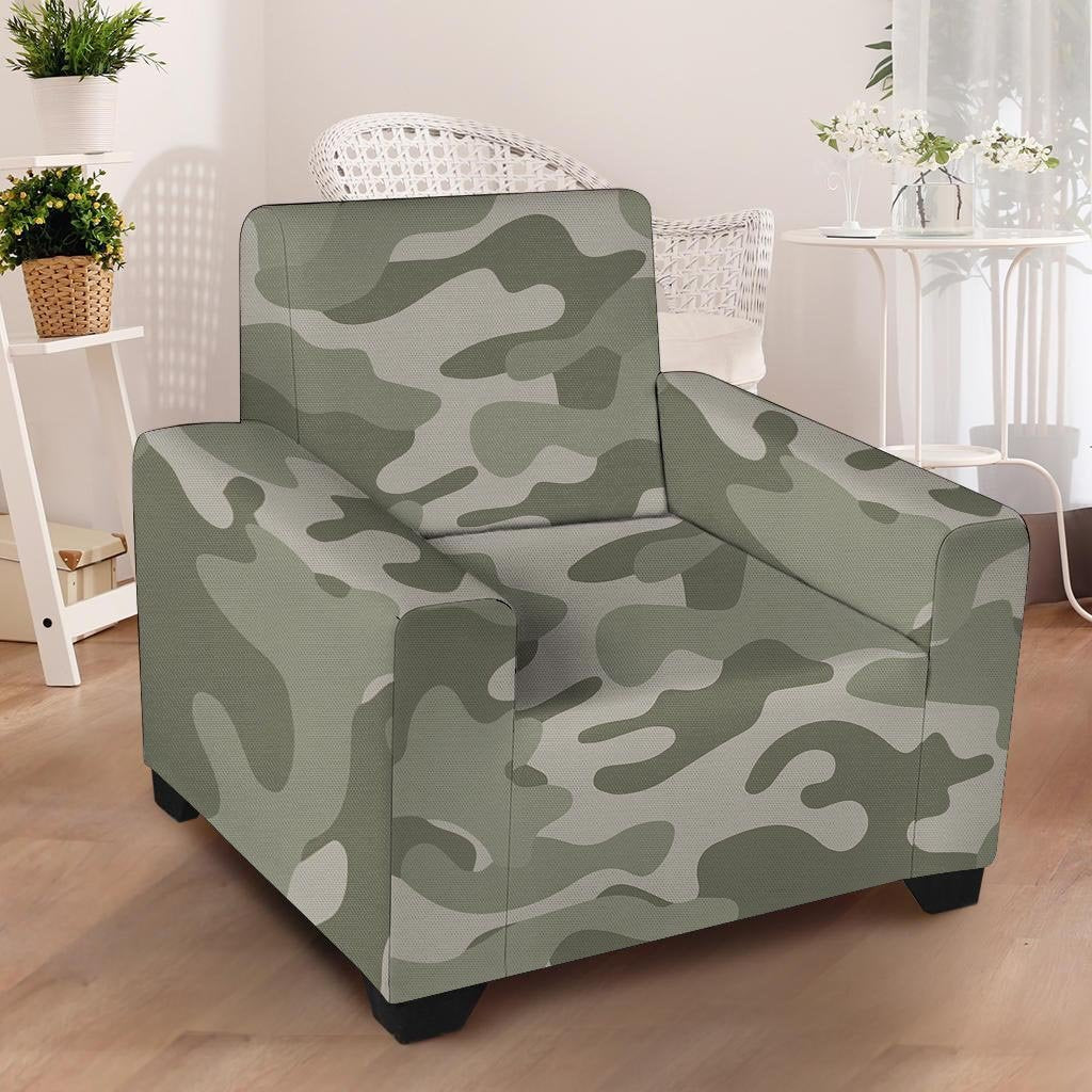 Grey And Green Camouflage Print Armchair Cover-grizzshop