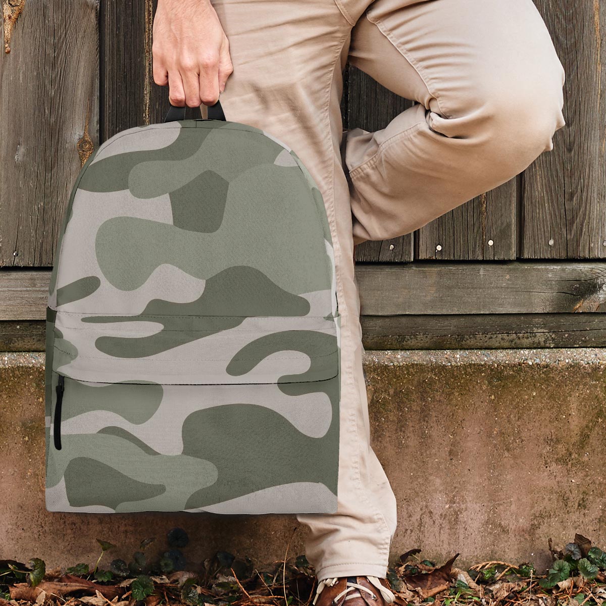 Grey And Green Camouflage Print Backpack-grizzshop