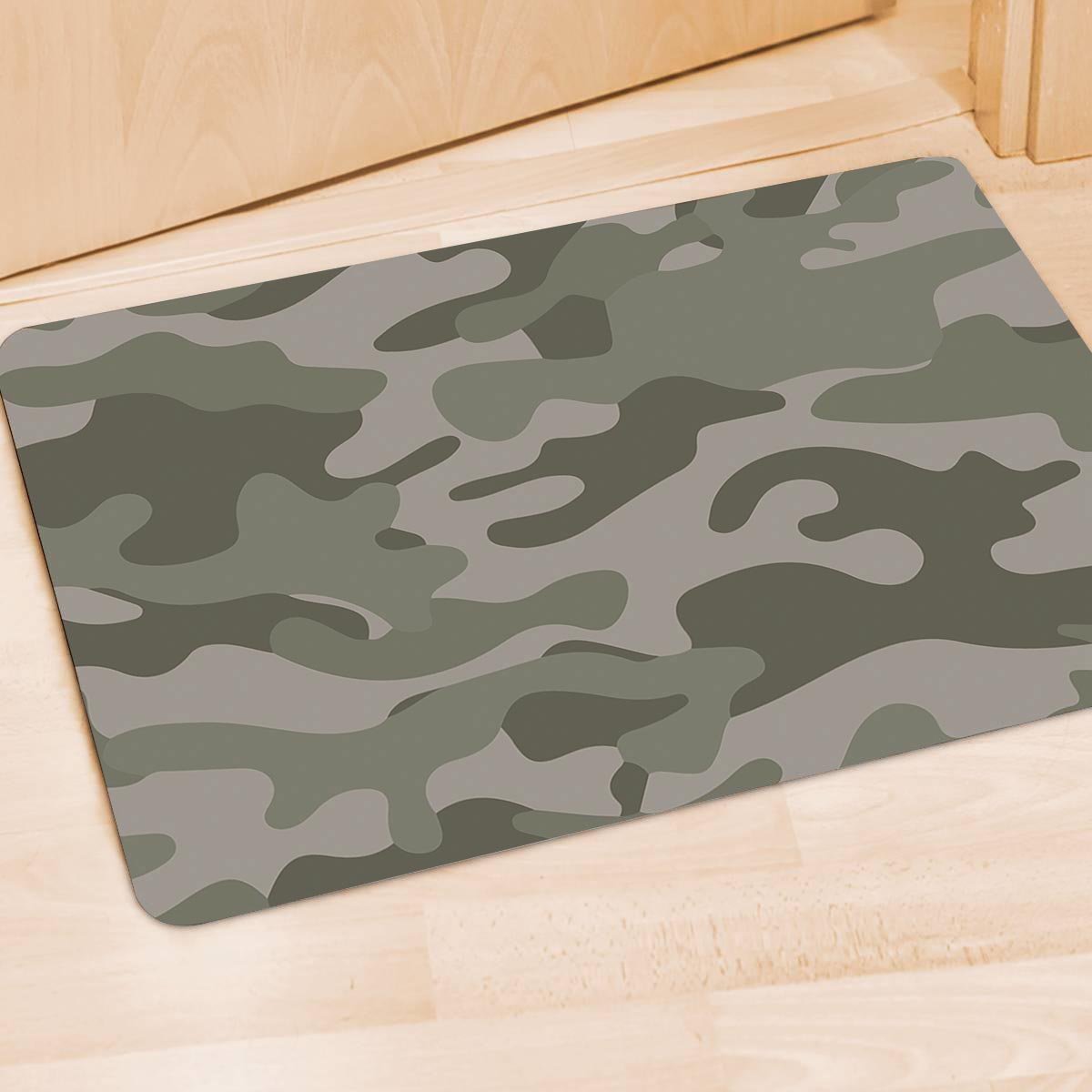 Grey And Green Camouflage Print Door Mat-grizzshop