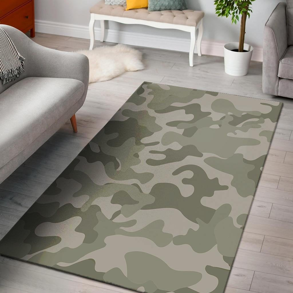 Grey And Green Camouflage Print Floor Mat-grizzshop