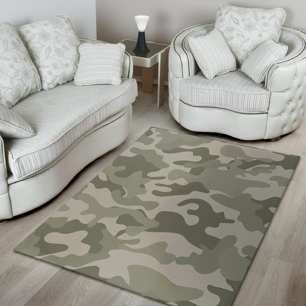 Grey And Green Camouflage Print Floor Mat-grizzshop