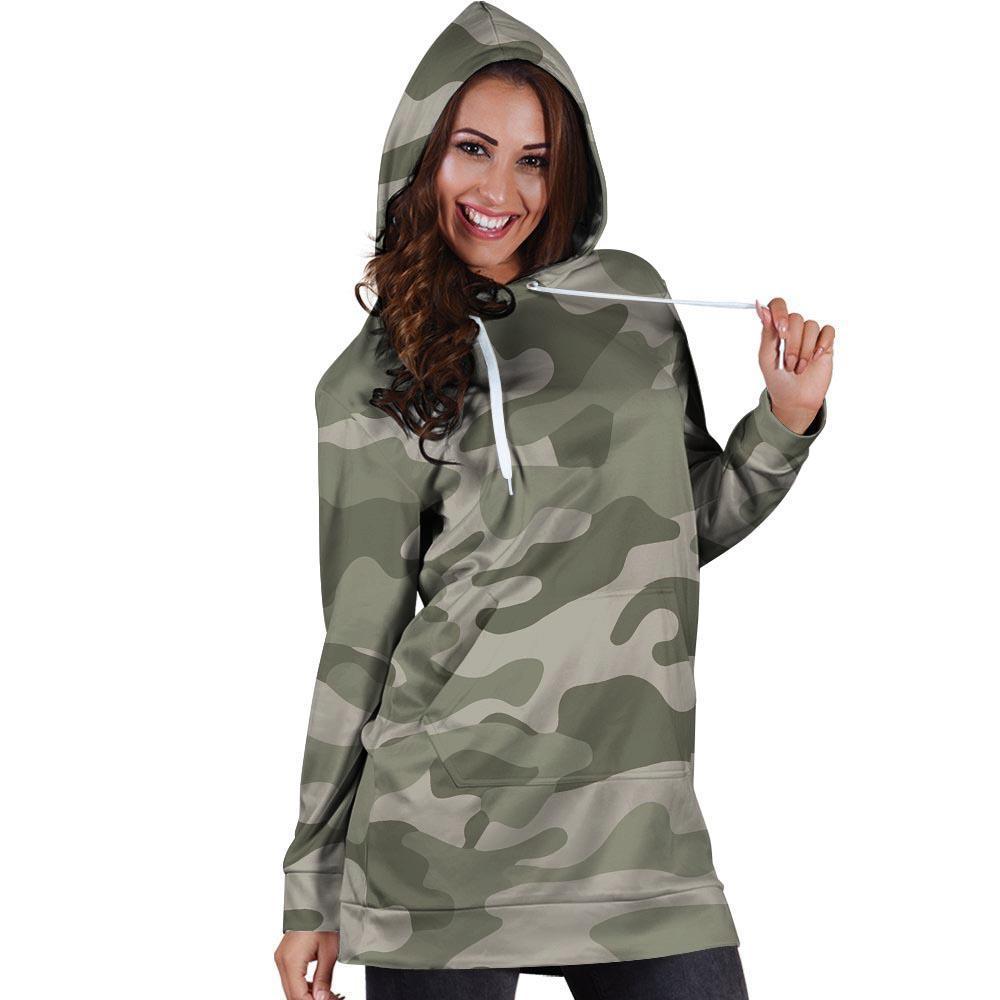 Grey And Green Camouflage Print Hoodie Dress-grizzshop