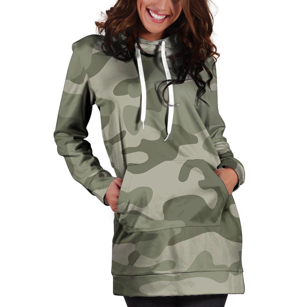 Grey And Green Camouflage Print Hoodie Dress-grizzshop