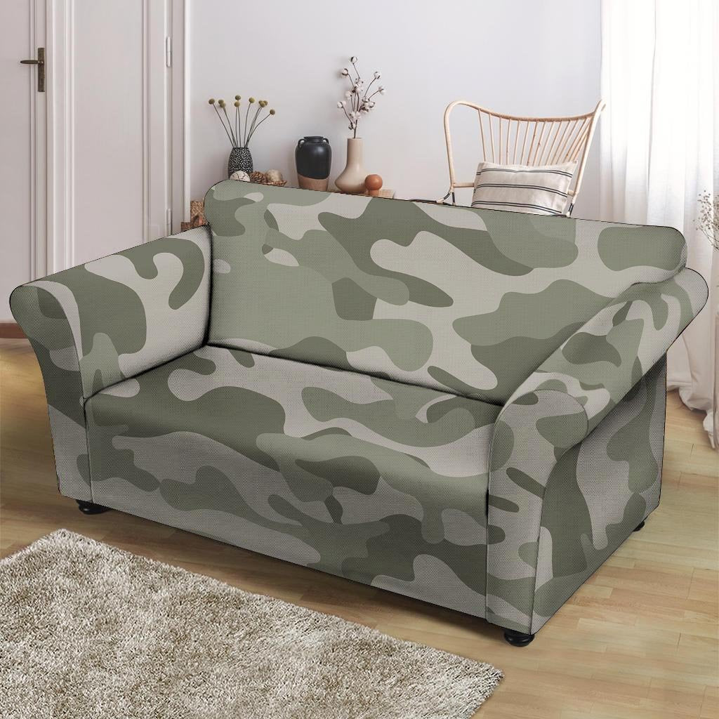 Grey And Green Camouflage Print Loveseat Cover-grizzshop