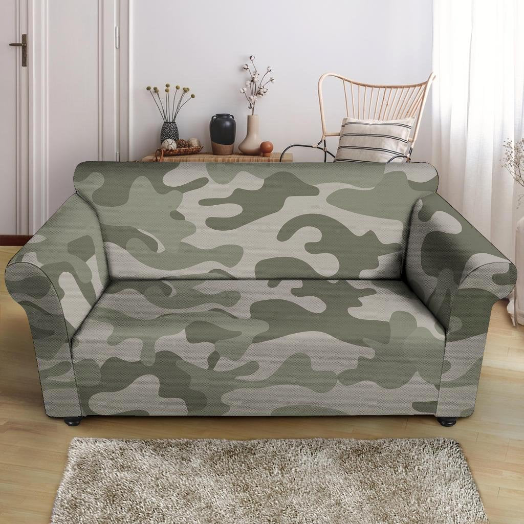 Grey And Green Camouflage Print Loveseat Cover-grizzshop