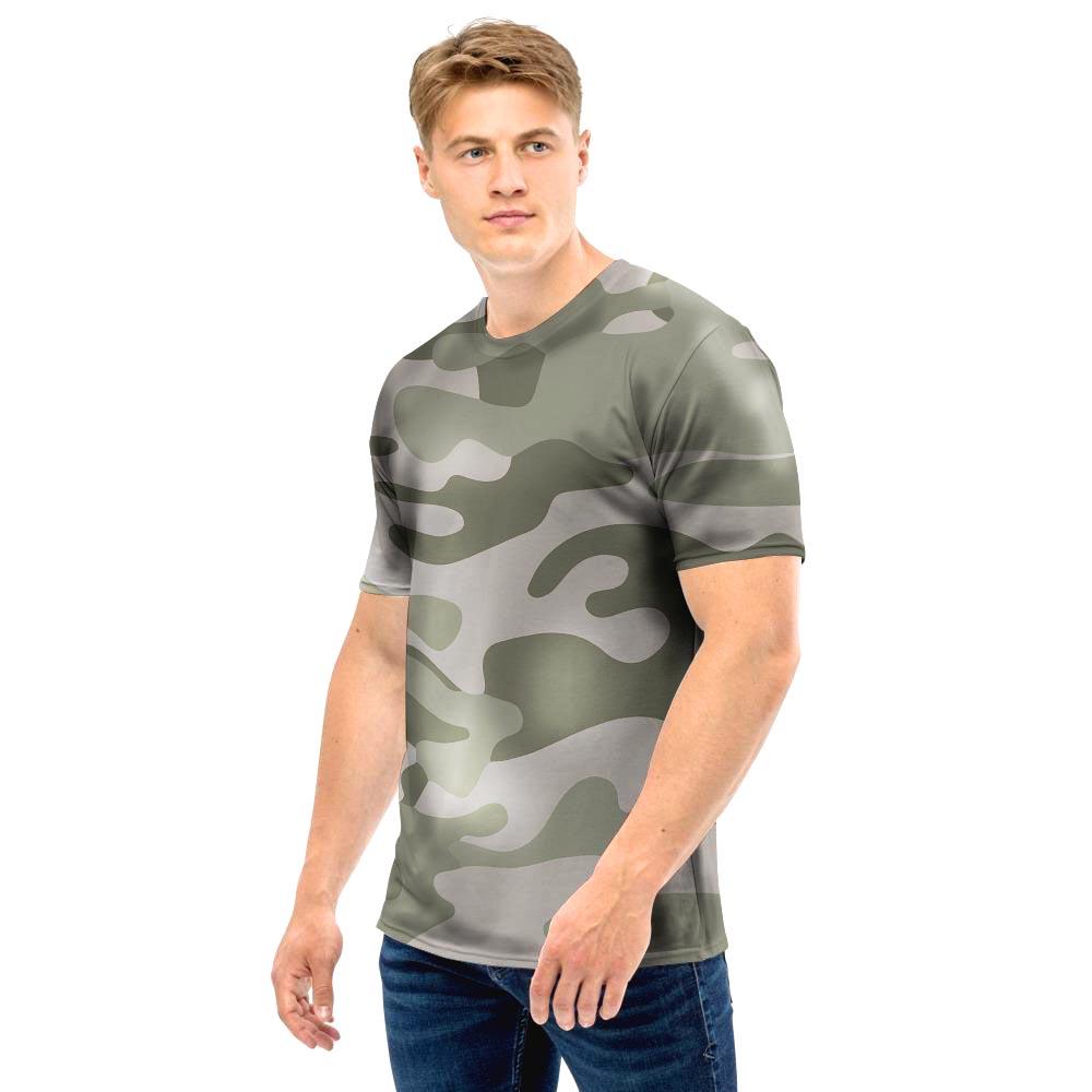 Grey And Green Camouflage Print Men T Shirt-grizzshop