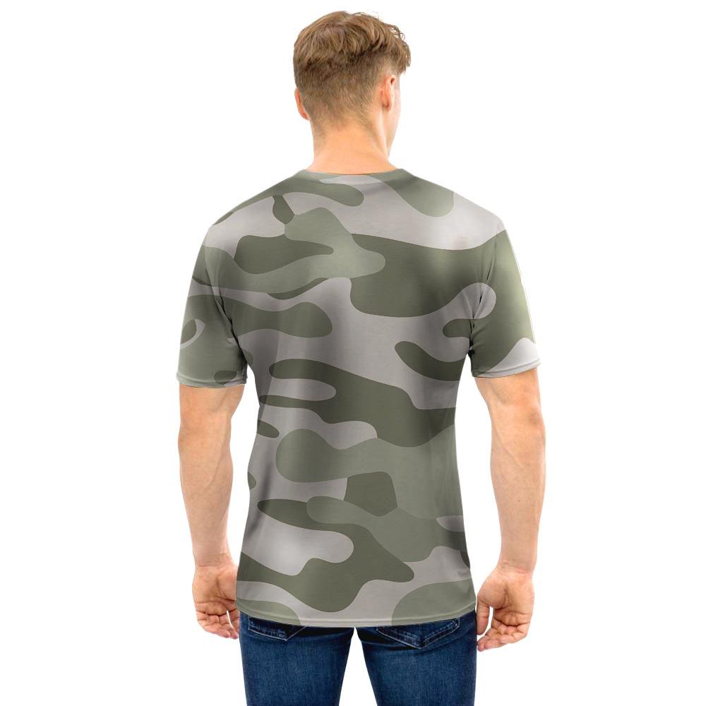 Grey And Green Camouflage Print Men T Shirt-grizzshop