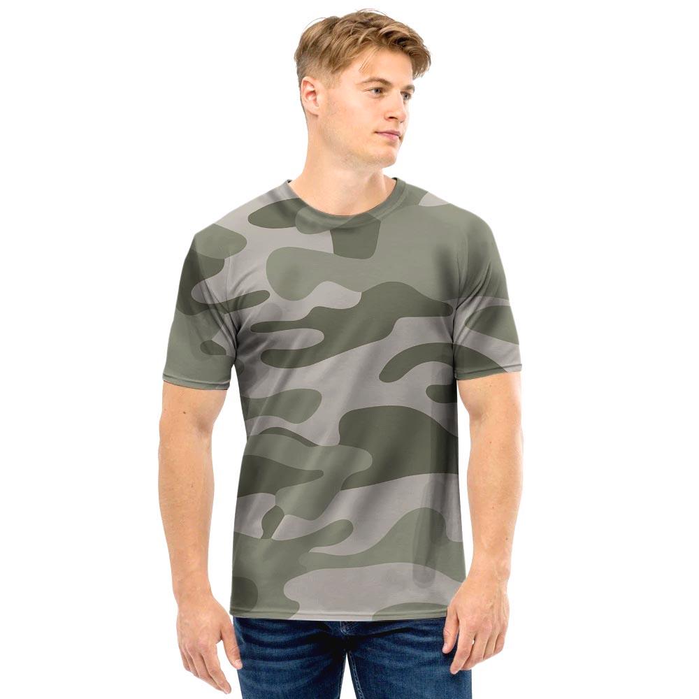 Grey And Green Camouflage Print Men T Shirt-grizzshop