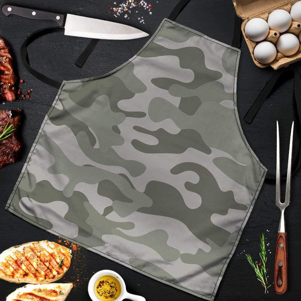 Grey And Green Camouflage Print Men's Apron-grizzshop