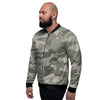 Grey And Green Camouflage Print Men's Bomber Jacket-grizzshop