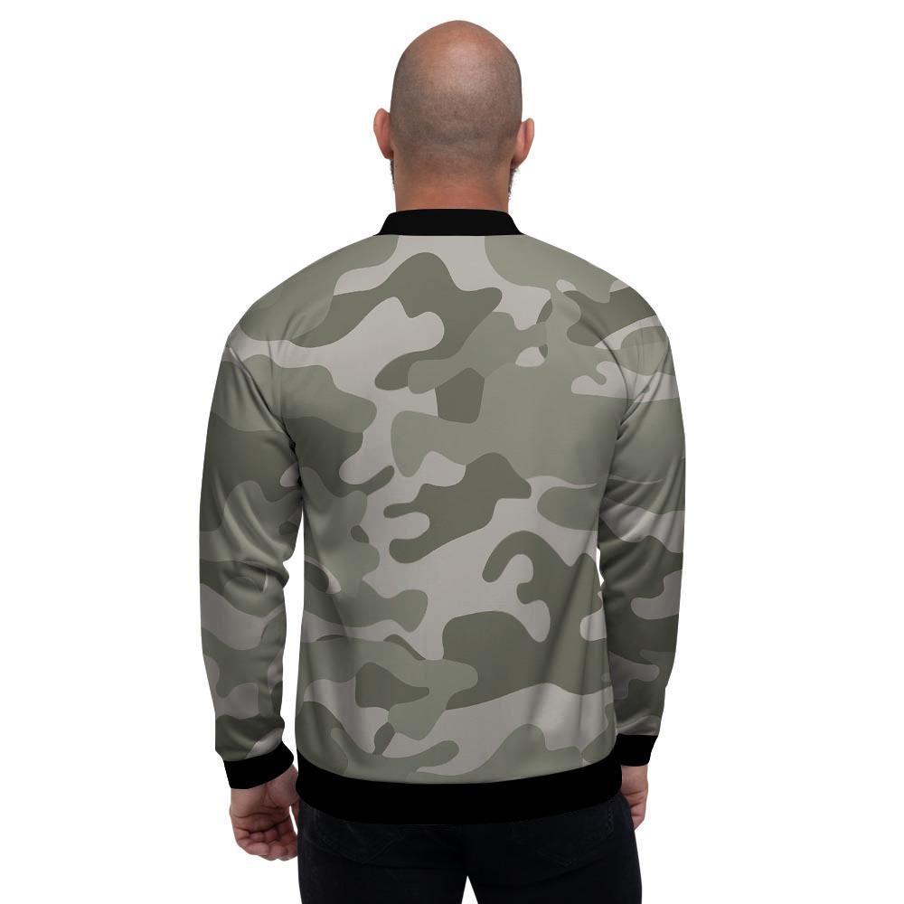 Grey And Green Camouflage Print Men's Bomber Jacket-grizzshop