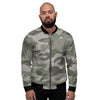 Grey And Green Camouflage Print Men's Bomber Jacket-grizzshop