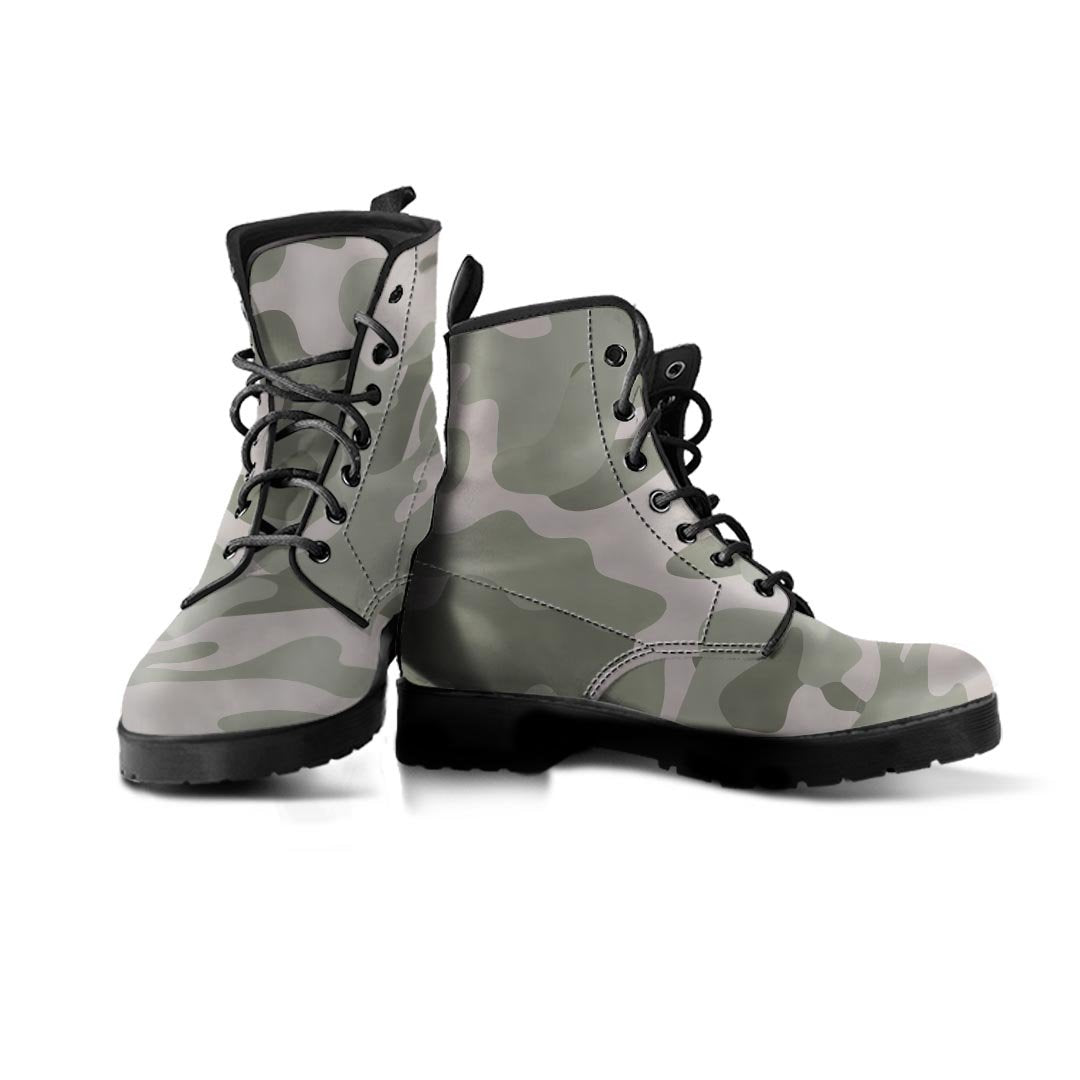 Grey And Green Camouflage Print Men's Boots-grizzshop