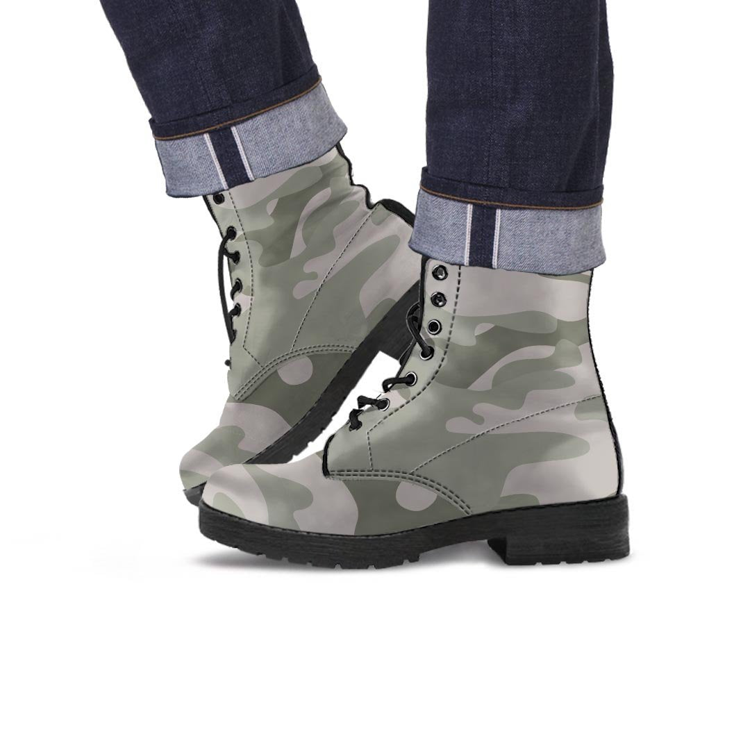 Grey And Green Camouflage Print Men's Boots-grizzshop